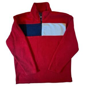 Tommy Jeans Color Block Fleece Quarter Zip Red Navy White Men’s L VTG 90s Y2K